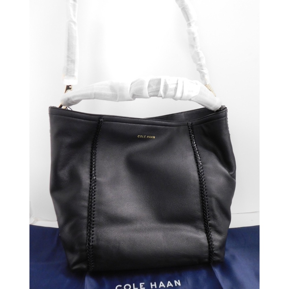New Cole Haan Nickson Black Leather Double Strap Hobo Bag